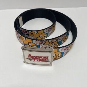 Adventure Time Yellow & Blue Cartoon Face Web Belt with Silver Buckle